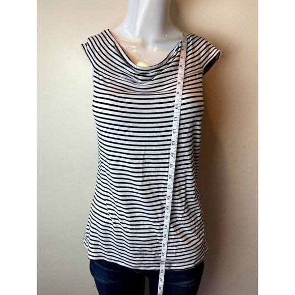 Cable & Gauge Women Cold Shoulder Top Striped Boat Neck Black White Size Medium - Picture 3 of 7